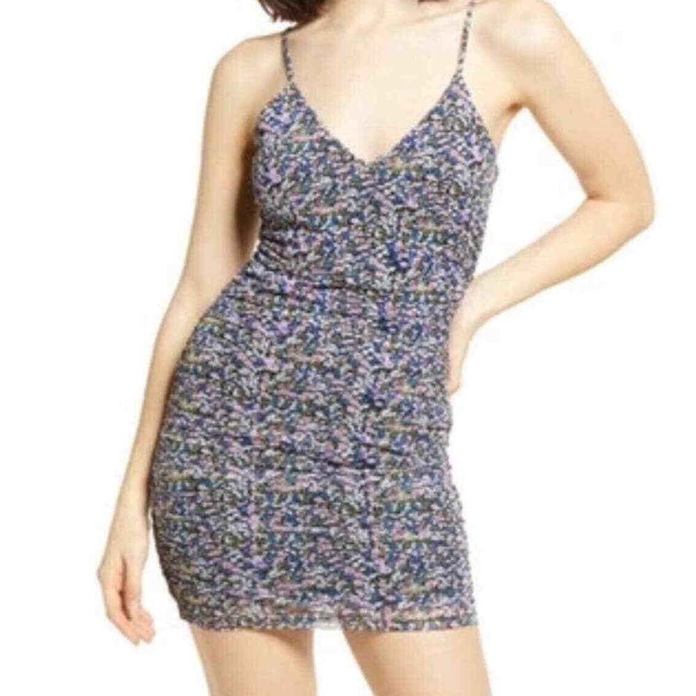 Ruched Mesh Bodycon Dress Black Multicolor Blue Maisey Floral XS | Nordstrom